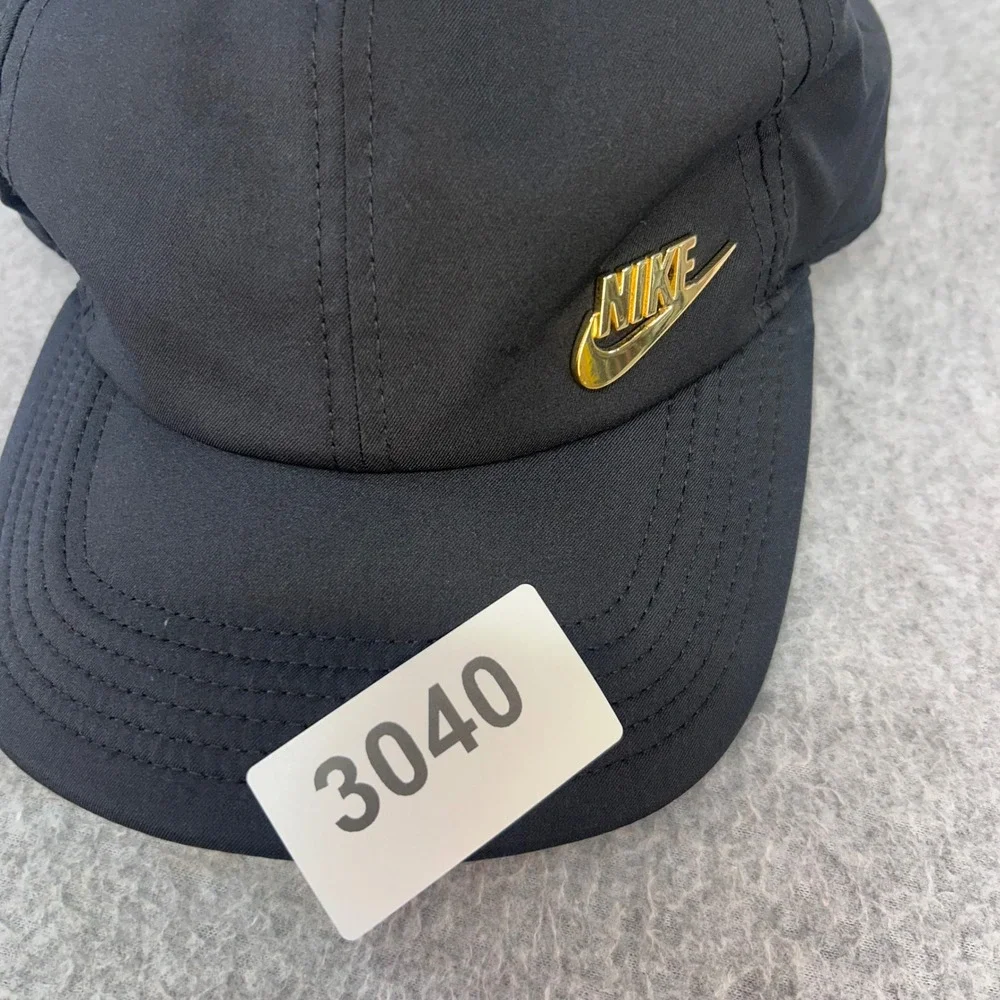 Nike Gold Metal Logo Unisex Black Heritage86 Adjustable Hat OSFM